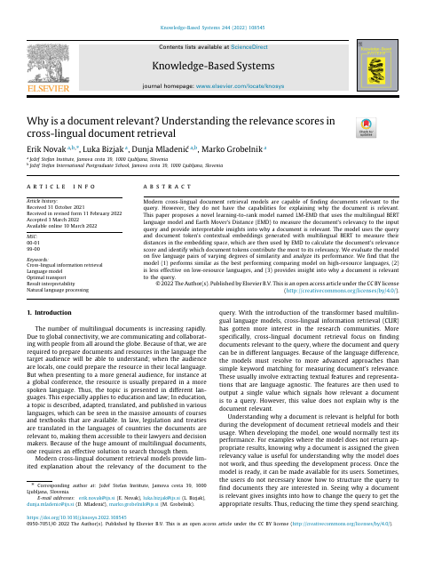 First page of “Why is a Document Relevant? Understanding the Relevance Scores in Cross-Lingual Document Retrieval”