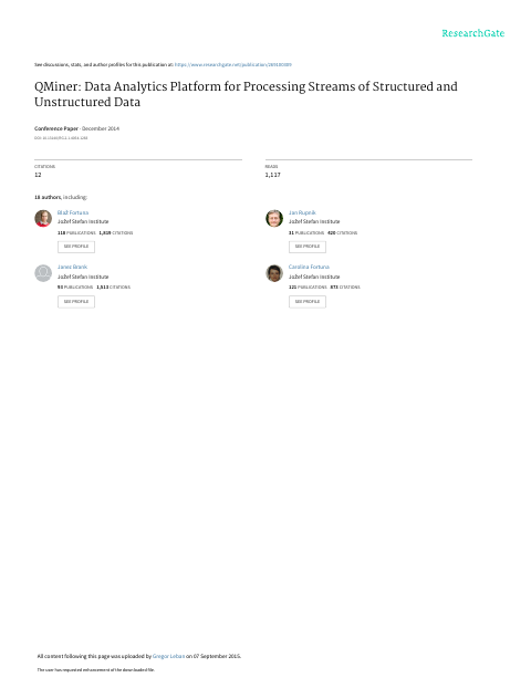 First page of “QMiner: Data Analytics Platform for Processing Streams of Structured and Unstructured Data”