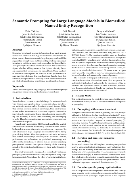 First page of “Semantic Prompting for Large Language Models in Biomedical Named Entity Recognition”