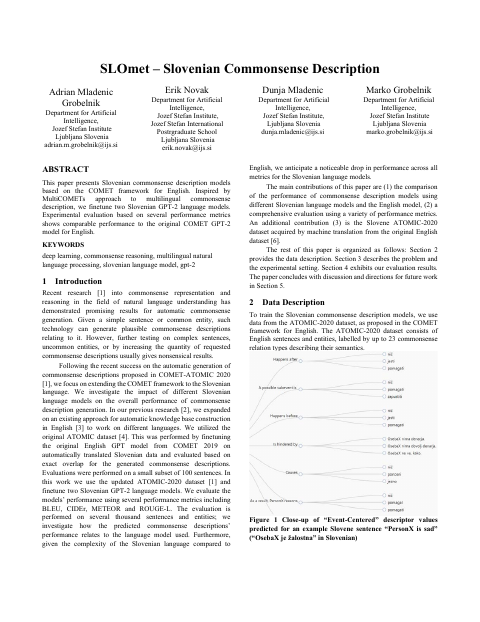 First page of “SLOmet - Slovenian Commonsense Description”