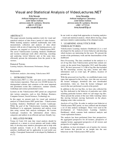 First page of “Visual and Statistical Analysis of VideoLectures.NET”